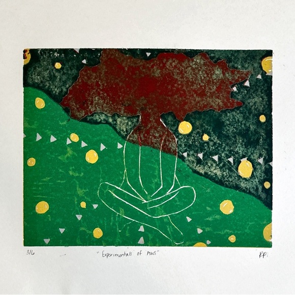 Abstract Green and Red Art Print - Picture 1 of 1